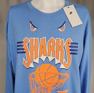 NWT Large Nike The Nike Tee Sharks Basketball Long Sleeve Shirt Light Blue